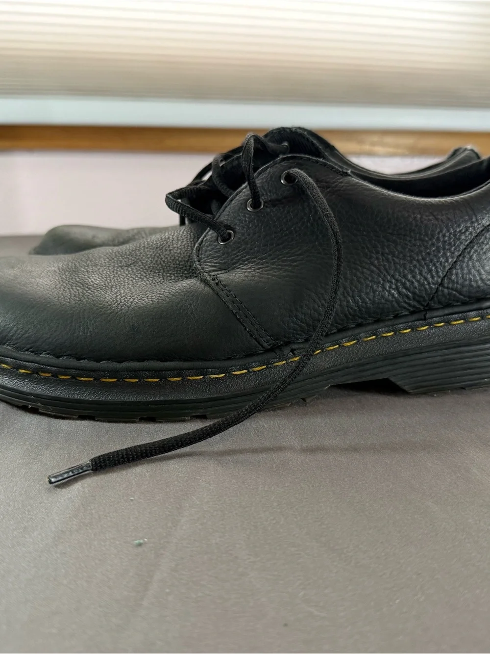 Dr. Martens Black Leather Derby with Yellow Stitching